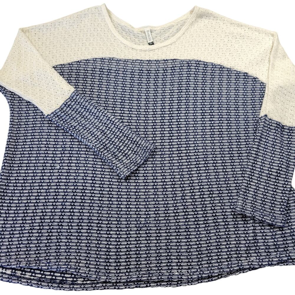 Dahlya Blue Stretch Preppy Knit Sweater Lightweight Top 3/4 Sleeves Women Size S